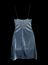 Load image into Gallery viewer, XS Grey blue velvet sleeveless dress w/ black elastic adjustable straps
