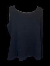 Load image into Gallery viewer, 2X Black sleeveless rib knit top w/ floral lace cutout, &amp; lace hems
