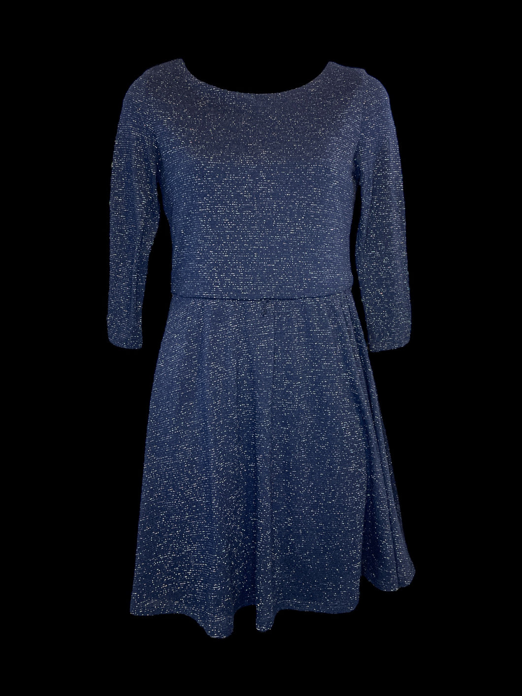 S Dark blue shimmer half sleeve scoop neck dress w/ petticoat