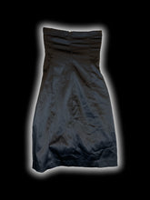 Load image into Gallery viewer, XS Vintage black &amp; grey satin strapless sweetheart neckline dress w/ paneling design, &amp; zipper closure
