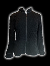 Load image into Gallery viewer, 0X Vintage 80s black quilted zip up high neckline jacket w/ fleece hems, &amp; satin lining

