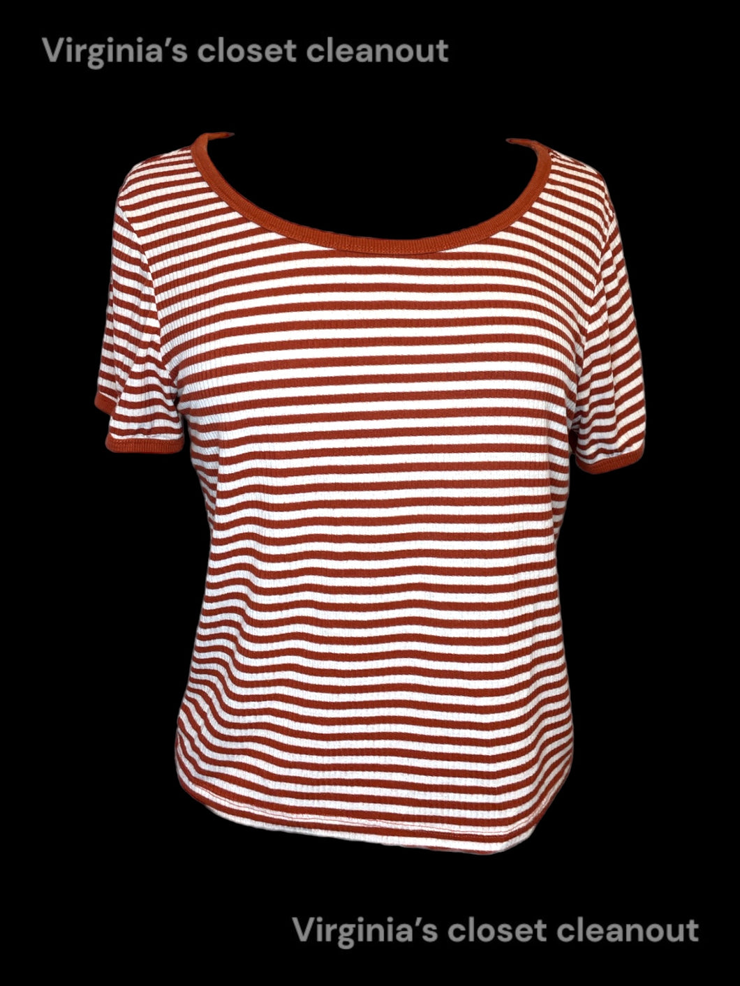 1X Burnt orange & white stripe ribbed texture short sleeve crop top
