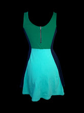 Load image into Gallery viewer, S Mint, green, &amp; dark blue color block sleeveless a-line dress w/ clasp/zipper closure
