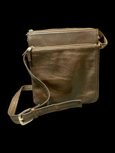 Load image into Gallery viewer, Rich brown leather crossbody bag w/ silver-like hardware, buckle adjustable strap, zipper pockets, &amp; inner pockets
