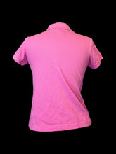 Load image into Gallery viewer, M Pink short sleeve polo top w/ lime green palm tree embroidery
