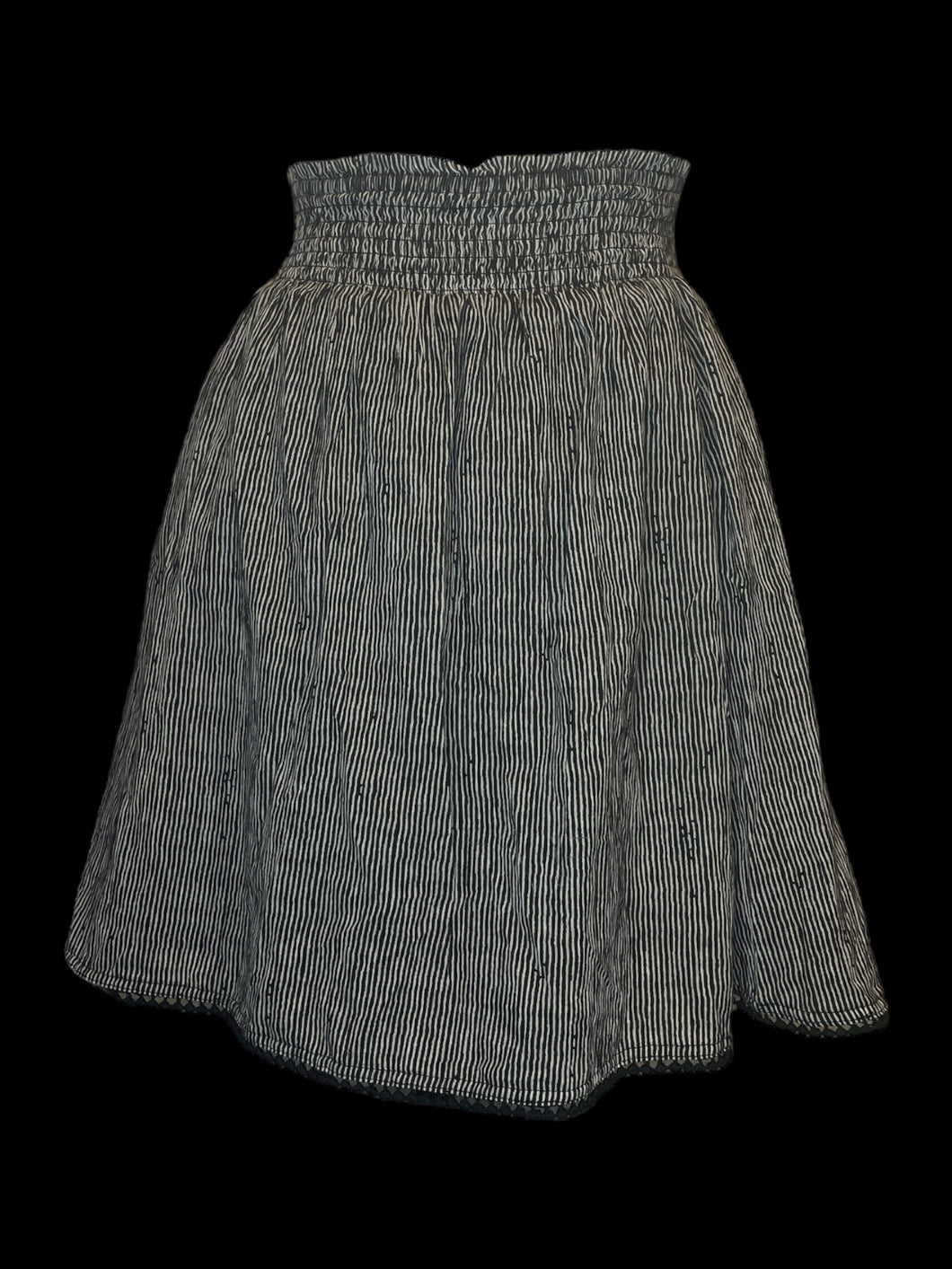 0X Black & white stripe skirt w/ rounded trim, & shirred waist