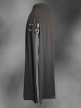 Load image into Gallery viewer, XL Black high slit maxi skirt w/ buckle details, &amp; elastic waist
