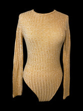 Load image into Gallery viewer, M Heathered light orange long sleeve bodysuit w/ stripe detail, &amp; snap button closure
