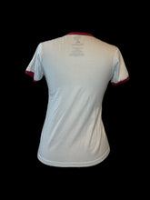 Load image into Gallery viewer, M White, red, &amp; black short sleeve crew neck top w/ faded Mickey Mouse graphic
