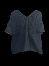 Load image into Gallery viewer, L Black scoop neck mesh &amp; lace butterfly sleeve cotton top
