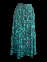 Load image into Gallery viewer, M Vintage green &amp; black botanical pattern maxi skirt w/ partial button closure, &amp; elastic waist
