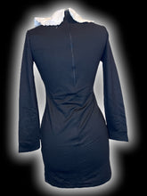 Load image into Gallery viewer, M NWT Black &amp; white long sleeve dress w/ ruffle Peter Pan collar &amp; zipper closure
