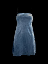 Load image into Gallery viewer, XS Grey blue velvet sleeveless dress w/ black elastic adjustable straps
