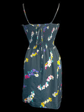 Load image into Gallery viewer, S Black &amp; multicolor floral sleeveless a-line dress w/ lace-up adjustable straps, shirred back, &amp; pockets
