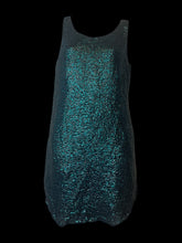 Load image into Gallery viewer, XS Teal &amp; black sequin sleeveless bodycon dress w/ round hem
