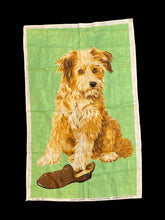 Load image into Gallery viewer, Vintage 70s linen tapestry of dog &amp; shoe
