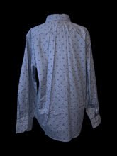 Load image into Gallery viewer, 2X NWT Blue grey car pattern long sleeve button down top w/ folded collar, button cuffs

