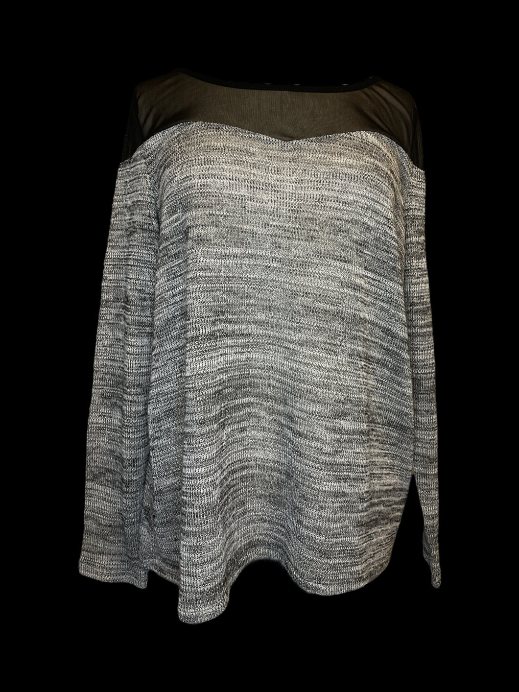 0X Heather grey knit & black mesh long sleeve scoop neck sweater