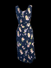 Load image into Gallery viewer, 1X Dark blue, pink, &amp; green floral &amp; white paisley sleeveless dress w/ side hem slits
