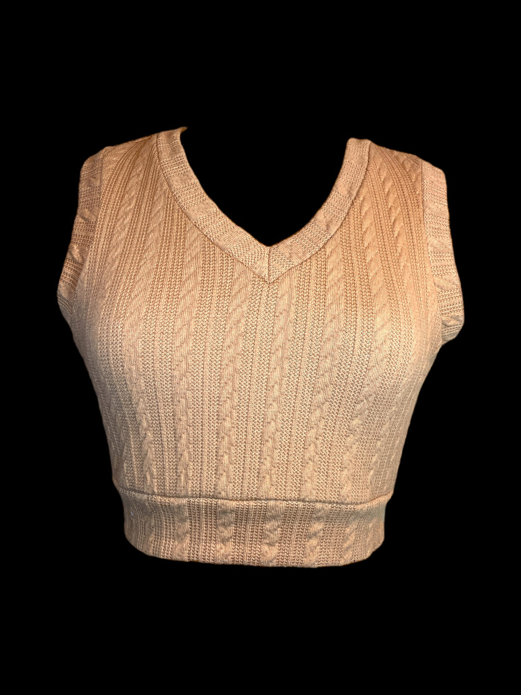 S Beige cable knit sleeveless v-neckline crop top