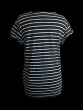 Load image into Gallery viewer, 0X Black &amp; grey stripe short sleeve scoop neck cotton top
