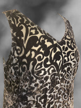 Load image into Gallery viewer, L Vintage black ornate pattern velvet &amp; grey sheer mesh sleeveless v-neckline maxi dress
