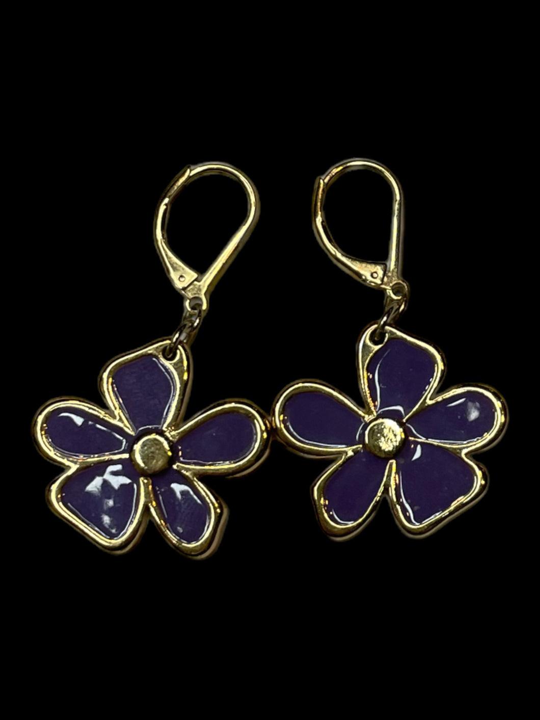 Gold-like & purple floral lever back earrings