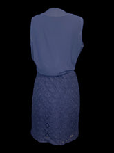 Load image into Gallery viewer, XL Colonial blue sleeveless dress w/ geometric lace overskirt, layered bodice, &amp; elastic waist
