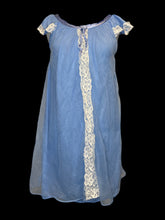 Load image into Gallery viewer, XL Periwinkle blue sheer mesh short cap sleeve dress w/ white lace accents, &amp; tie detail
