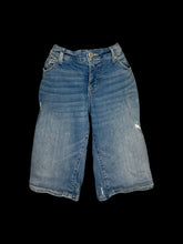 Load image into Gallery viewer, L Blue distressed &amp; faded denim Bermuda shorts w/ pockets, belt loops, &amp; button/zipper closure
