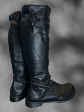 Load image into Gallery viewer, 14 Black lace-up knee high combat boots w/ buckle detail, &amp; fleece lining
