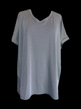 Load image into Gallery viewer, 2X Black &amp; white square pattern short sleeve v-neckline top w/ side hem slits, &amp; folded cuffs
