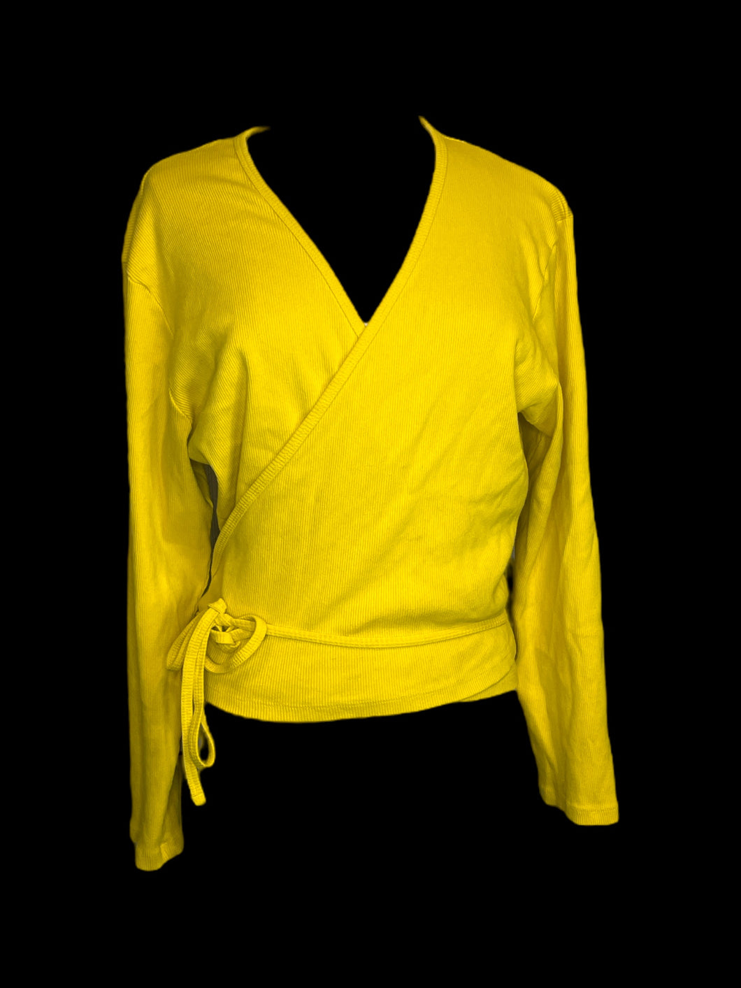 4X Yellow long sleeve cotton rib knit wrap crop top
