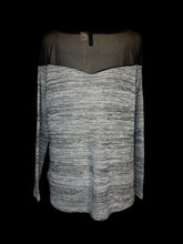 Load image into Gallery viewer, 0X Heather grey knit &amp; black mesh long sleeve scoop neck sweater
