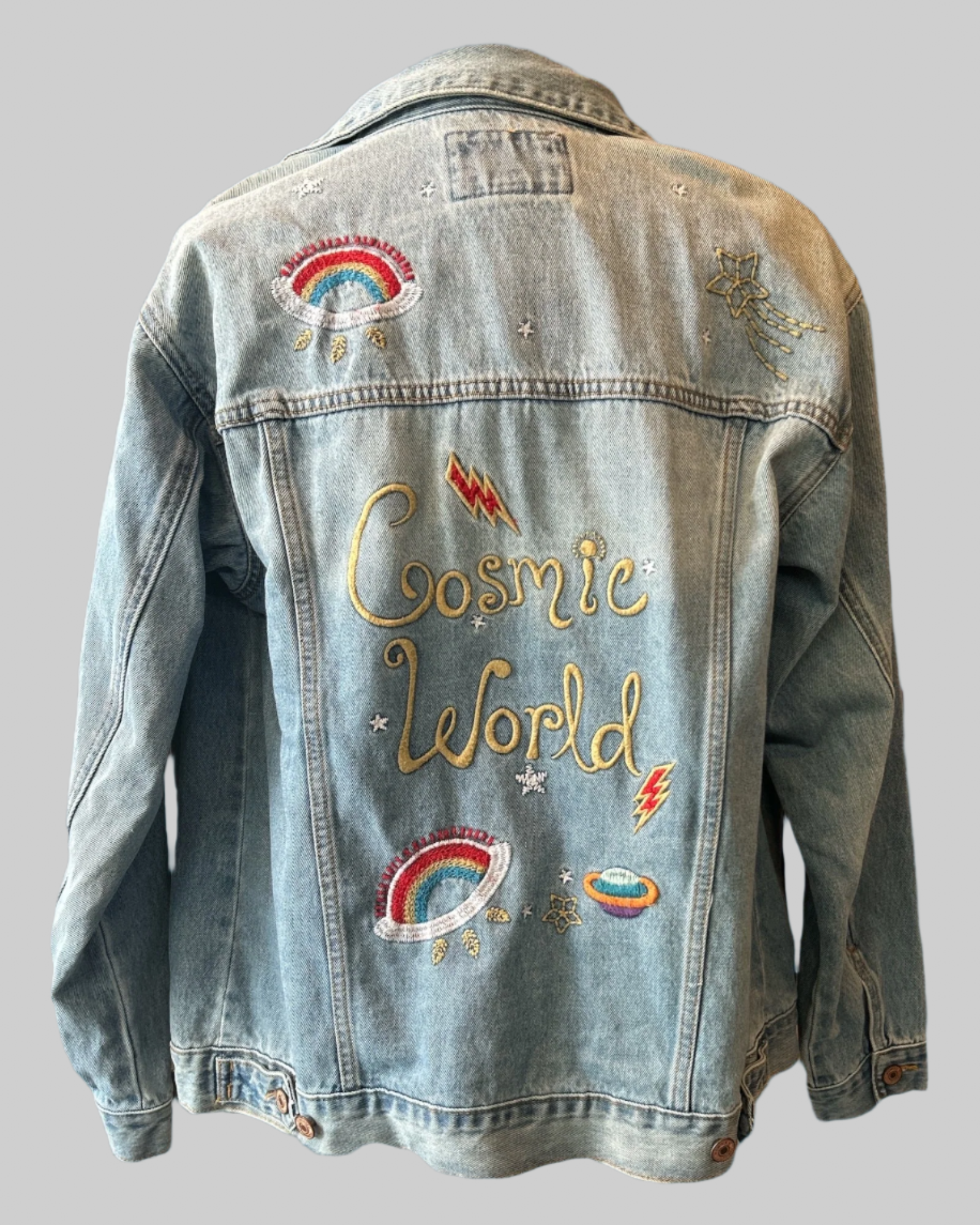 L blue denim “cosmic world” jacket
