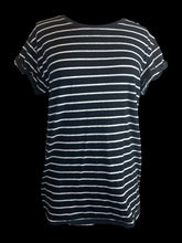 Load image into Gallery viewer, 0X Black &amp; grey stripe short sleeve scoop neck cotton top
