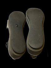 Load image into Gallery viewer, 6.5M/8W Black &amp; metallic silver strappy platform wedge sandals w/ adjustable ankle straps
