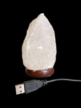 Load image into Gallery viewer, White USB plug color changing salt lamp w/ wood base
