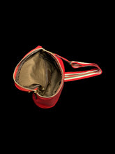 Load image into Gallery viewer, Red leather-like crossbody bag w/ removable adjustable red, white, &amp; green canvas strap

