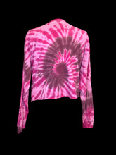 Load image into Gallery viewer, 0X Pink, purple, &amp; white tie dye long sleeve crew neck cotton crop top w/ white Coca-Cola logo graphic
