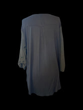 Load image into Gallery viewer, 2X Dark sage green 3/4 sleeve v-neckline partial zip hi-lo top w/ faux chest pockets, tab button cuff, &amp; round hem
