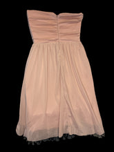 Load image into Gallery viewer, XXS Dusty rose strapless mesh sweetheart neckline dress w/ dusty rose petticoat w/ black polka dot mesh ruffle hem, elastic neckline &amp; waist, &amp; zipper closure

