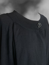 Load image into Gallery viewer, 3X Black rib knit 3/4 wide sleeve round neckline cardigan w/ single button closure

