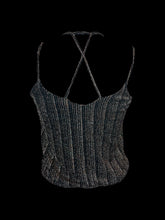 Load image into Gallery viewer, NWT S Black, metallic silver, &amp; metallic gold stripe sleeveless v-neck strappy top
