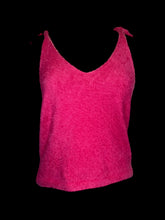 Load image into Gallery viewer, L Hot pink sleeveless v-neckline fuzzy crop top w/ tie adjustable straps
