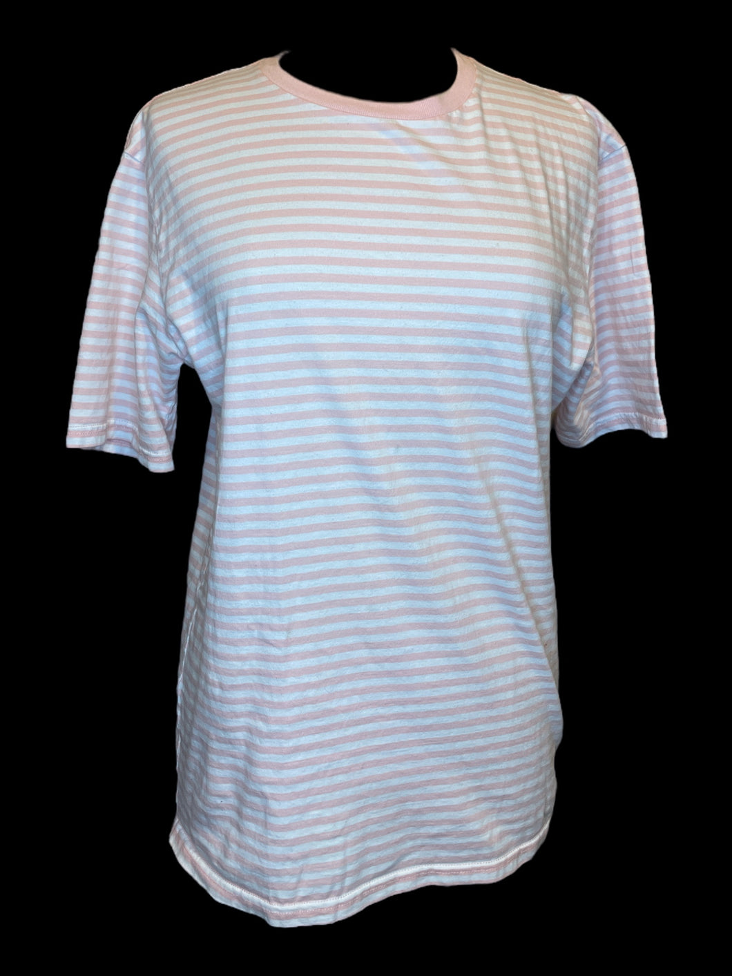 L Light pink & white stripe short sleeve crew neck cotton top