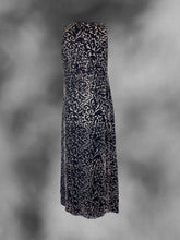 Load image into Gallery viewer, L Vintage black ornate pattern velvet &amp; grey sheer mesh sleeveless v-neckline maxi dress
