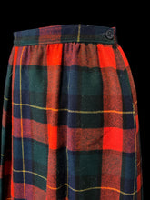 Load image into Gallery viewer, M Vintage Pendleton red, green, &amp; blue plaid wool maxi skirt w/ single pocket, &amp; button closure
