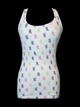 Load image into Gallery viewer, S White &amp; purple, yellow, &amp; pink pineapple print rib knit sleeveless top
