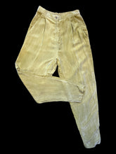 Load image into Gallery viewer, M Olive green high waist straight leg pants w/ elastic waist, pleating, pockets, &amp; button/zipper closure
